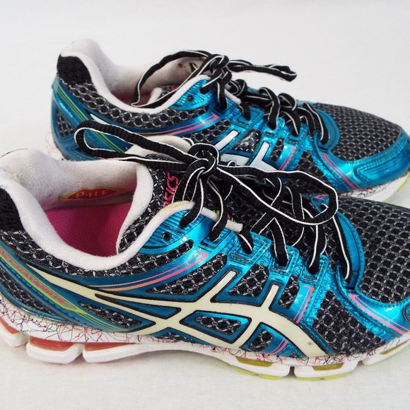 Asics Gel Kayano 19 Metallic Blue Pink and White Running Shoes Size 8.5 - Picture 3 of 13